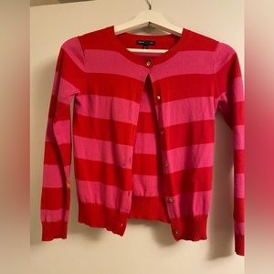 Gap girls cardi; bright pink and red; long sleeve; size med (8); gold buttons